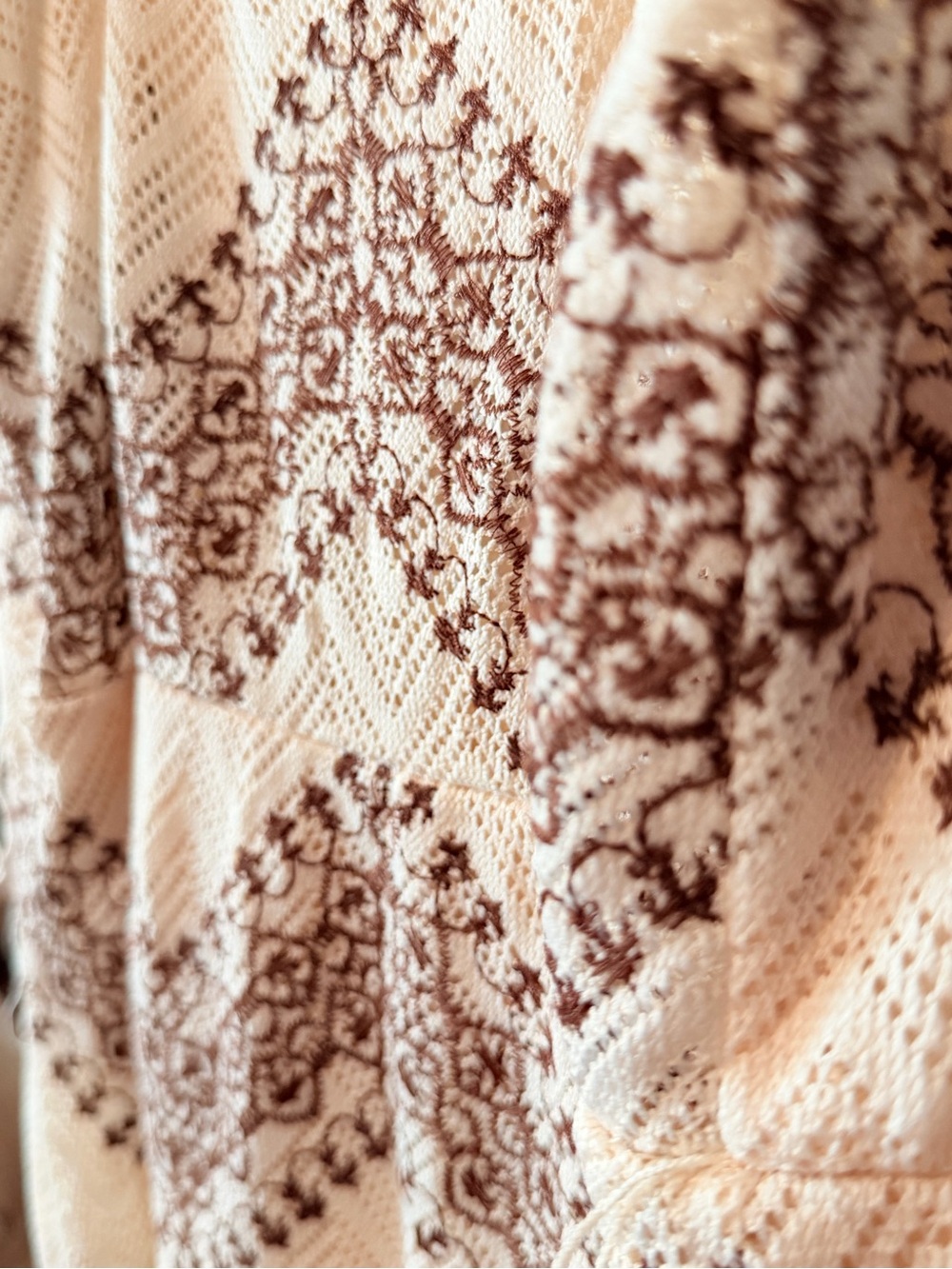 Venus Boho Crochet Embroidered Maxi Dress XL Cream Brown Beach Vacation - Picture 4 of 8